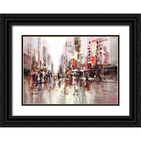 City Rain 1 Black Ornate Wood Framed Art Print with Double Matting by Heighton, Brent