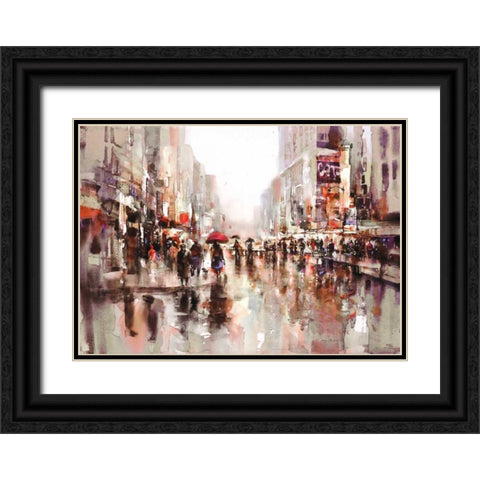 City Rain 2 Black Ornate Wood Framed Art Print with Double Matting by Heighton, Brent