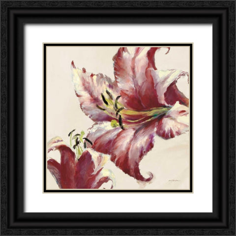 Blooming Lily On Cream Black Ornate Wood Framed Art Print with Double Matting by Heighton, Brent