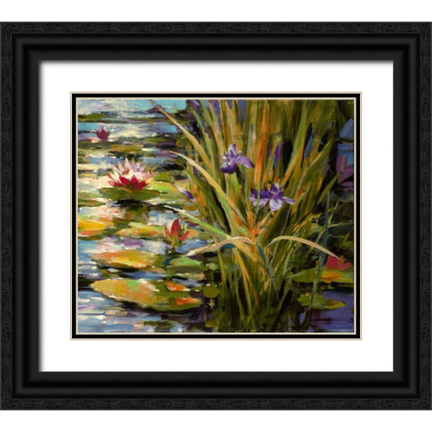Pond Iris Black Ornate Wood Framed Art Print with Double Matting by Heighton, Brent