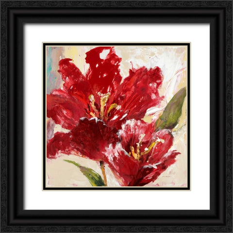 Exuberant Red Tulip Black Ornate Wood Framed Art Print with Double Matting by Heighton, Brent