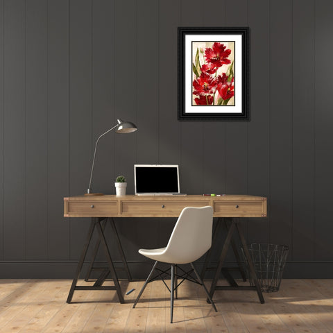 Jubilant Red Tulip Black Ornate Wood Framed Art Print with Double Matting by Heighton, Brent