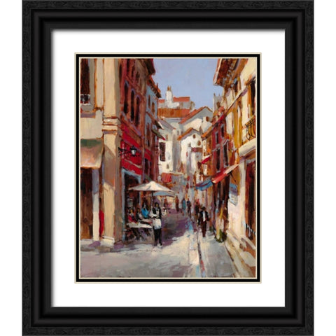 Afternoon In The Cafe Black Ornate Wood Framed Art Print with Double Matting by Heighton, Brent