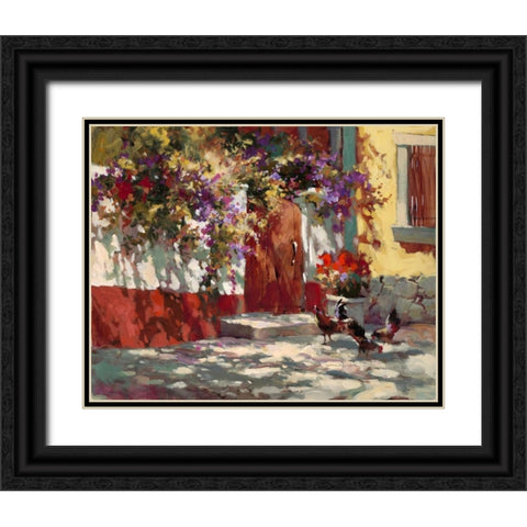 Country Courtyard Black Ornate Wood Framed Art Print with Double Matting by Heighton, Brent