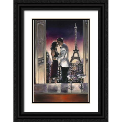 Paris Kiss Black Ornate Wood Framed Art Print with Double Matting by Heighton, Brent