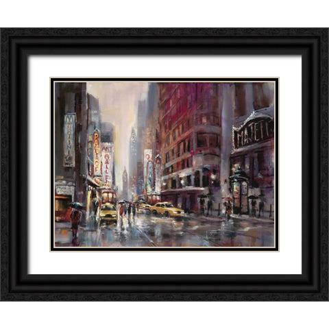 Manhattan Rain Black Ornate Wood Framed Art Print with Double Matting by Heighton, Brent