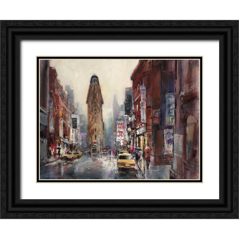 New York Rain Black Ornate Wood Framed Art Print with Double Matting by Heighton, Brent