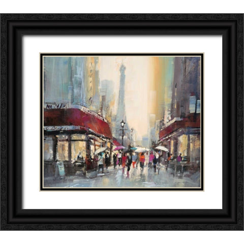 Paris Boulevard Black Ornate Wood Framed Art Print with Double Matting by Heighton, Brent