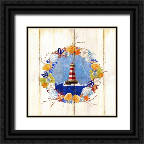 Coastal Lighthouse Wreath Black Ornate Wood Framed Art Print with Double Matting by Escobedo, Mary