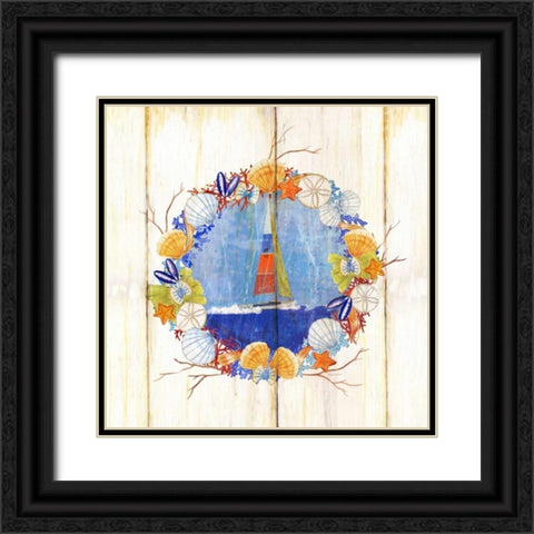 Coastal Sailboat Wreath Black Ornate Wood Framed Art Print with Double Matting by Escobedo, Mary