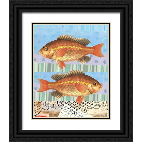 Double Fish Flourish Black Ornate Wood Framed Art Print with Double Matting by Robertson, Walter
