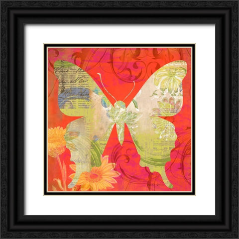 Red Pop Butterfly Black Ornate Wood Framed Art Print with Double Matting by Robertson, Walter