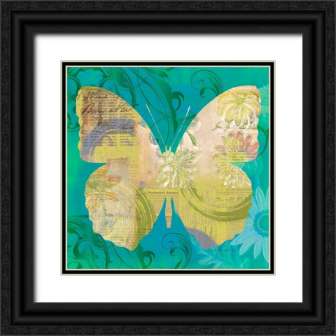 Blue Pop Butterfly Black Ornate Wood Framed Art Print with Double Matting by Robertson, Walter