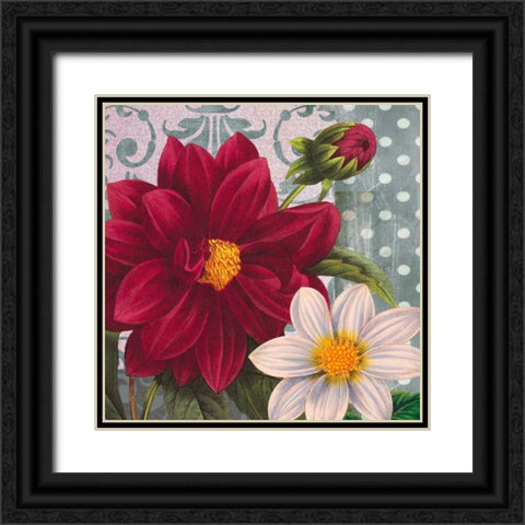 Red Dahlia Black Ornate Wood Framed Art Print with Double Matting by Robertson, Walter