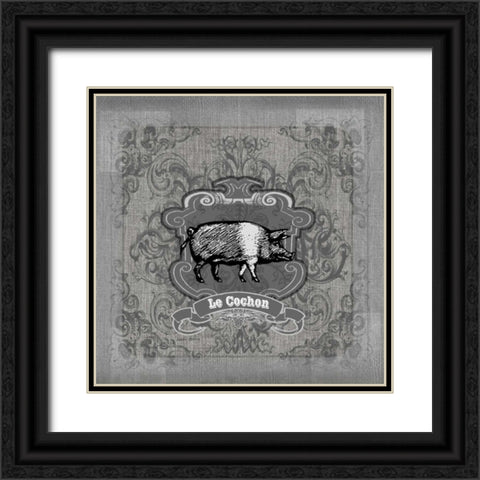 Filigree Pig Black Ornate Wood Framed Art Print with Double Matting by Robertson, Walter