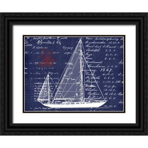 Schooner Blueprint Denim 1 Black Ornate Wood Framed Art Print with Double Matting by Robertson, Walter