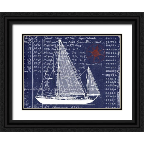 Schooner Blueprint Denim 2 Black Ornate Wood Framed Art Print with Double Matting by Robertson, Walter
