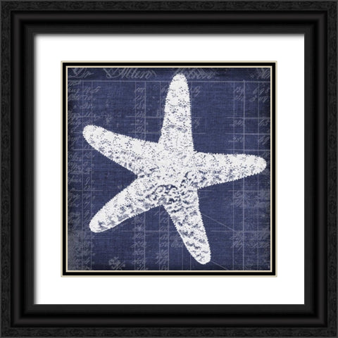 Blue Print Star Fish Black Ornate Wood Framed Art Print with Double Matting by Robertson, Walter