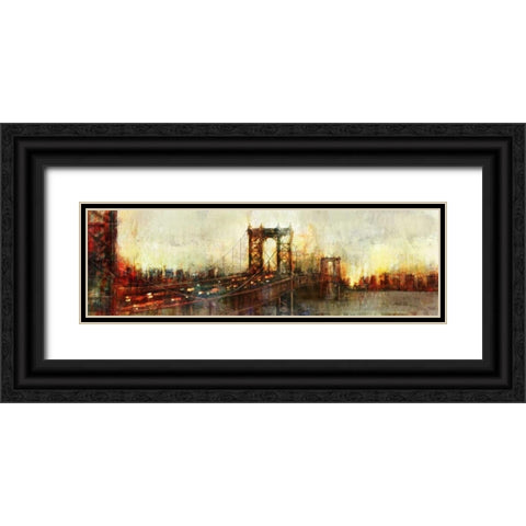 Over the Manhattan Bridge Black Ornate Wood Framed Art Print with Double Matting by Roko, Ken