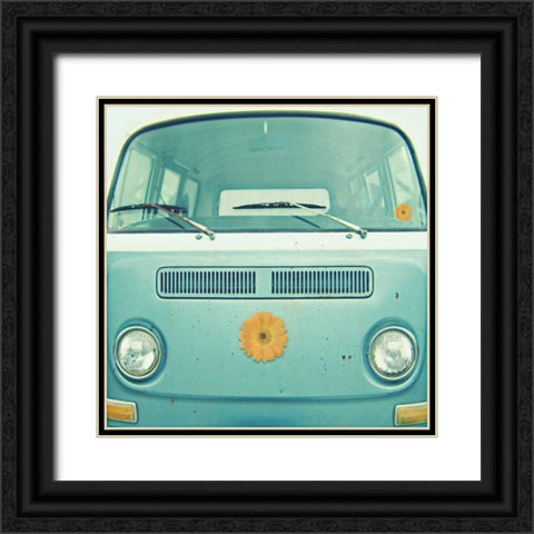 Blue VW Van Black Ornate Wood Framed Art Print with Double Matting by Dvorak, Vicki