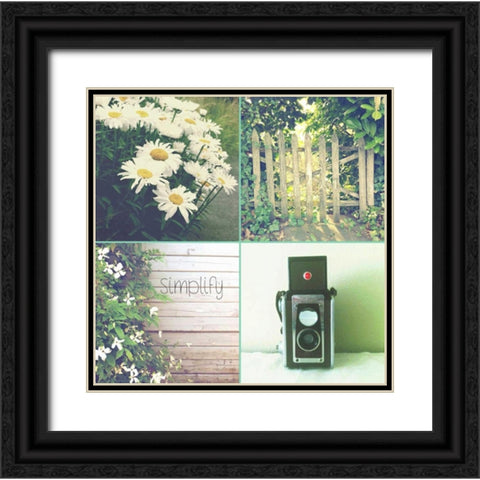 Camera And Daisies SIMPLIFY Black Ornate Wood Framed Art Print with Double Matting by Dvorak, Vicki