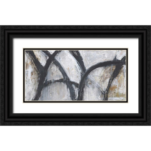 ABSTRACT STROKES Black Ornate Wood Framed Art Print with Double Matting by Hutton