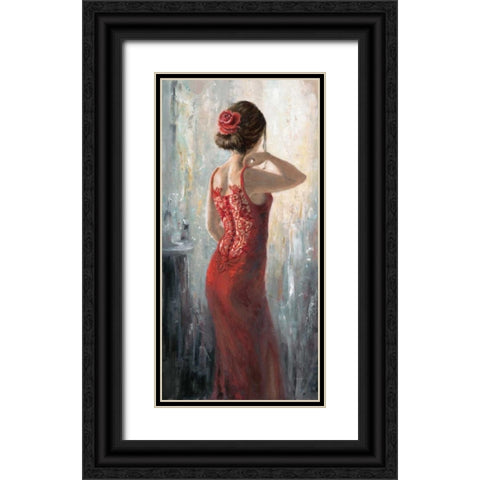 Red Lace-Red Rose Black Ornate Wood Framed Art Print with Double Matting by Wallis, Karen
