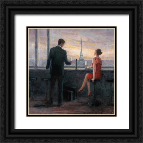 Paris Evening Romance Black Ornate Wood Framed Art Print with Double Matting by Wallis, Karen