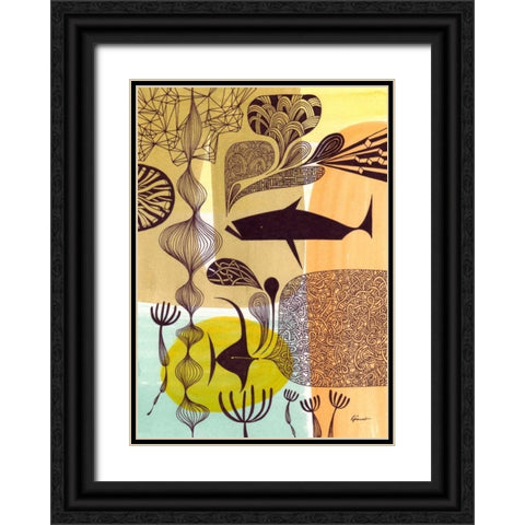 Doodle Fish Black Ornate Wood Framed Art Print with Double Matting by Faust, Richard