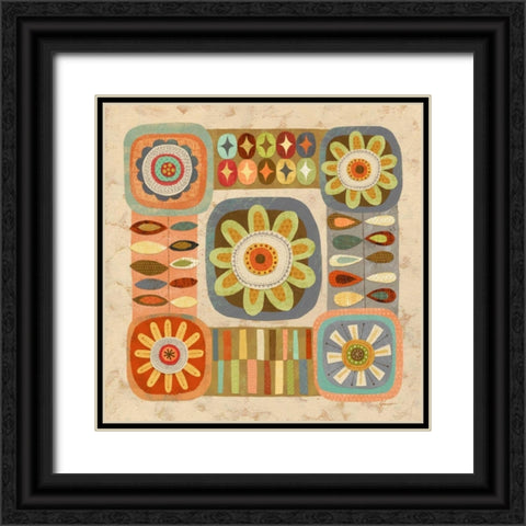 Floral Retro 2 Bloom Black Ornate Wood Framed Art Print with Double Matting by Faust, Richard