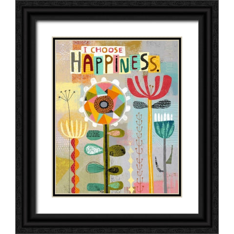 Happiness Flowers Black Ornate Wood Framed Art Print with Double Matting by Faust, Richard