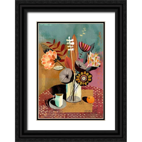 Vase Bouquet Black Ornate Wood Framed Art Print with Double Matting by Faust, Richard