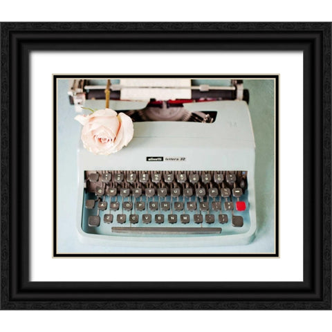 Back In Time Blue Typewriter Black Ornate Wood Framed Art Print with Double Matting by Susannah Tucker Photography