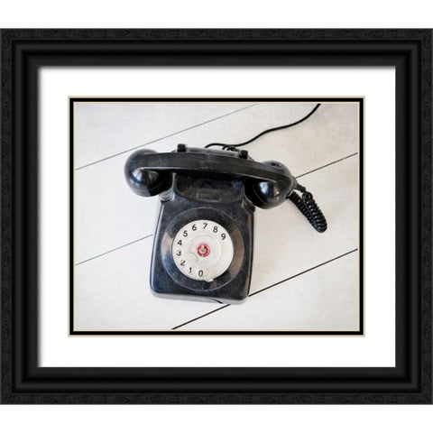 Back In Time Black Telephone Black Ornate Wood Framed Art Print with Double Matting by Susannah Tucker Photography