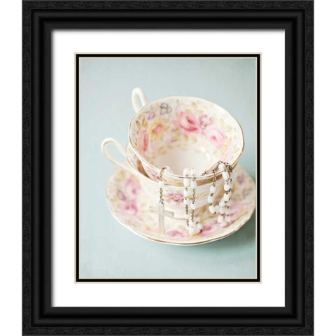 Pretty Teacup and Rosary 2 Black Ornate Wood Framed Art Print with Double Matting by Susannah Tucker Photography