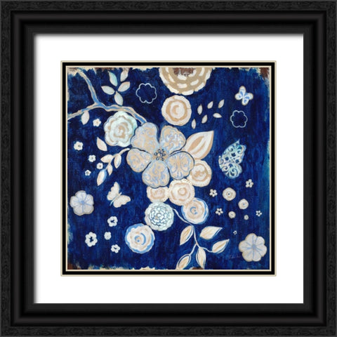 Blue Chinoserie Garden2 Black Ornate Wood Framed Art Print with Double Matting by Studio M
