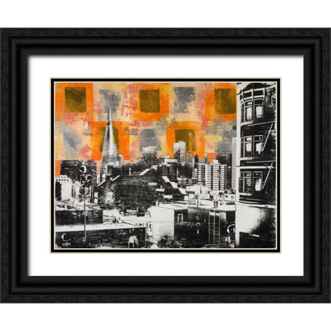 Urban Collage Skyline Black Ornate Wood Framed Art Print with Double Matting by Fainelli, Deanna