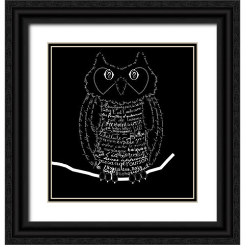 French Owl Black Black Ornate Wood Framed Art Print with Double Matting by De Lauzun, Marion