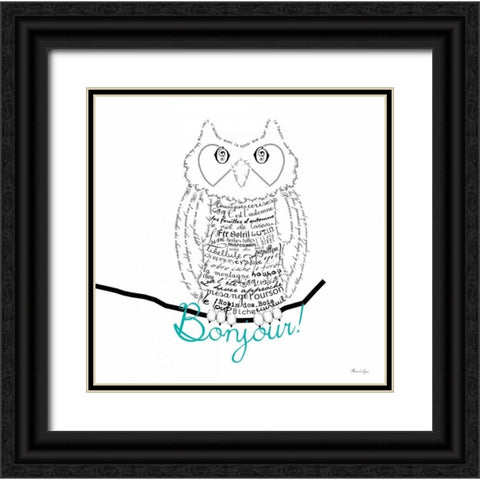 Bonjour Owl Black Ornate Wood Framed Art Print with Double Matting by De Lauzun, Marion