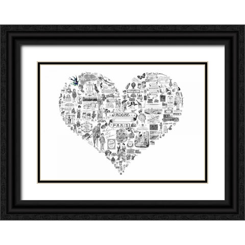 Vintage Paris Heart Black Ornate Wood Framed Art Print with Double Matting by De Lauzun, Marion
