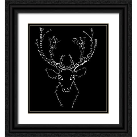 French Stag Black Black Ornate Wood Framed Art Print with Double Matting by De Lauzun, Marion