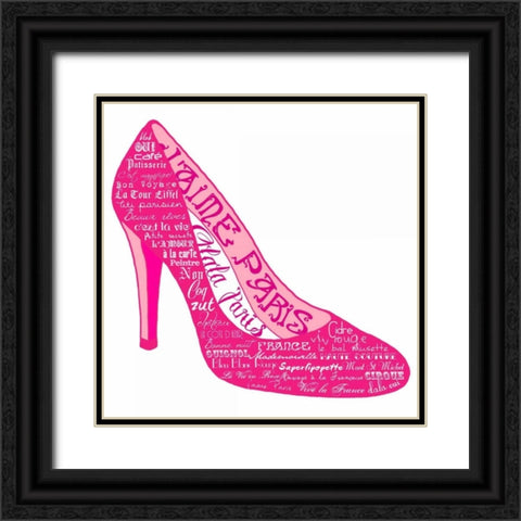 Pink Paris Shoe Black Ornate Wood Framed Art Print with Double Matting by De Lauzun, Marion