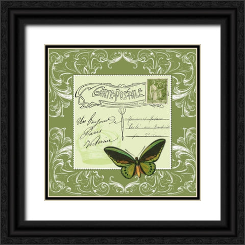 Butterfly Carte Postale Green Black Ornate Wood Framed Art Print with Double Matting by De Lauzun, Marion