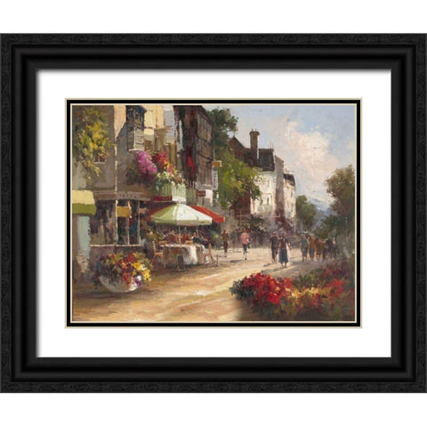 Street Side Cafe Black Ornate Wood Framed Art Print with Double Matting by Stefano