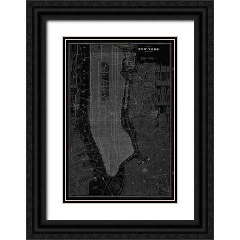New York Map Black Ornate Wood Framed Art Print with Double Matting by Z Studio