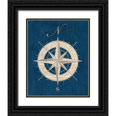 Compass Rose Coastal Blue Black Ornate Wood Framed Art Print with Double Matting by Appleman, Sam
