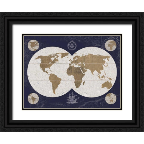 Explorers Map - Blue Black Ornate Wood Framed Art Print with Double Matting by Appleman, Sam