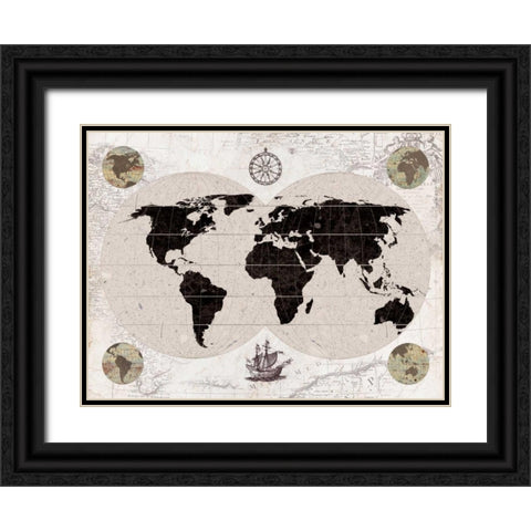 Explorers Map Black Ornate Wood Framed Art Print with Double Matting by Appleman, Sam