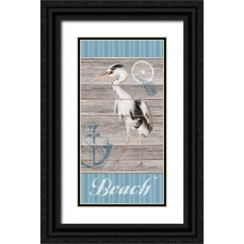 Beach Heron Black Ornate Wood Framed Art Print with Double Matting by Appleman, Sam