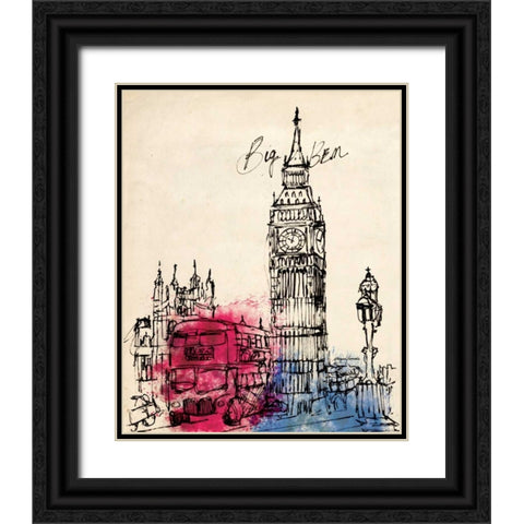 Big Ben in Pen Black Ornate Wood Framed Art Print with Double Matting by Yamada, Morgan
